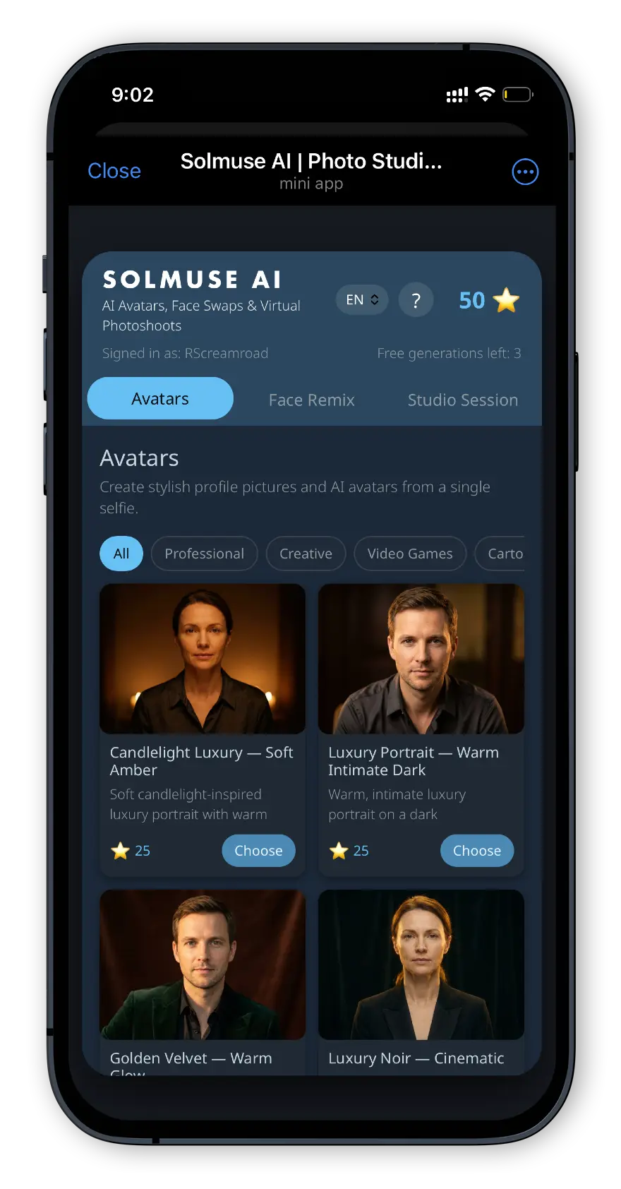 Solmuse AI Interface Vorschau